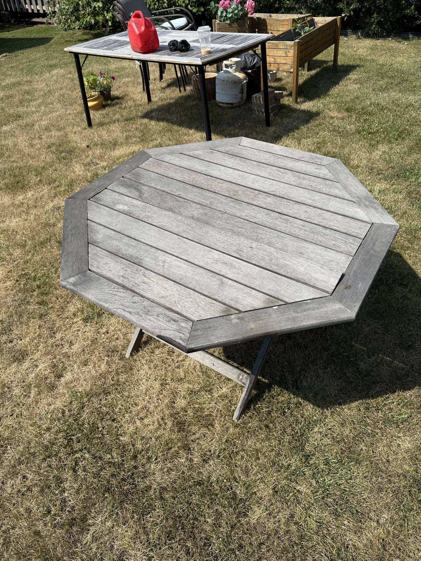 Before outdoor wood furniture restoration by Bright Home Care in the GTA