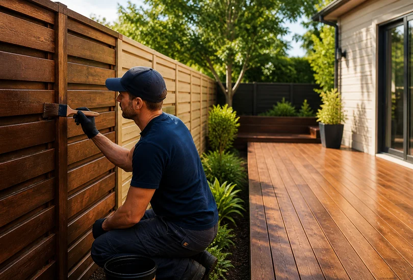 Bright Home Care deck and fence refinishing with careful exterior wood staining